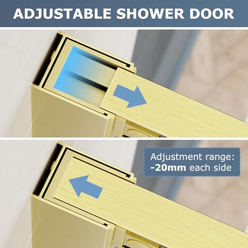 SUNNY SHOWER Corner Shower Door 34\" D x 34\" W x 72\" H, Double Sliding Glass Door with 2 Fixed Panels, 1/4\" Clear Tempered Glass Shower Door, Brushed Gold