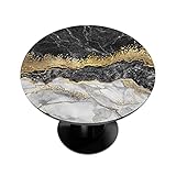Marble Texture Fitted Tablecloth Round with Elastic Edged, Gold Black Marble Waterproof Wipe Clean...