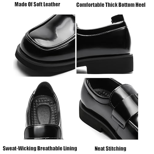 Men's Luxury Genuine Leather Platform Chunky Slip-On Loafers Fashion Square Head Comfortable Chunky Heel Penny Dress Shoes for Work Business Party Wedding Casual2