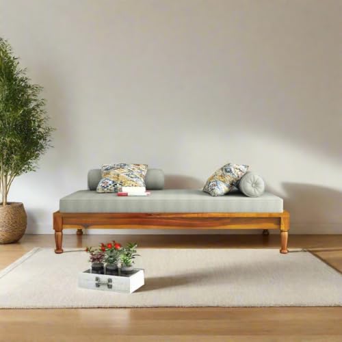 Image of CRAFT D ARTS Solid Sheesham Wooden Diwan Bed for Living Room & Bed Room Furniture | Wooden Diwan /Single Bed | Honey Finish
