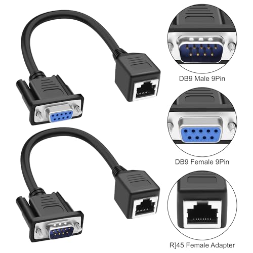 XMSJSIY DB9 RS232 zu RJ45 Extender Serial Adapter DB9 9-Pin D-SUB Serial Port Buchse & Stecker zu RJ45 Buchse Ethernet LAN Extend Adapter Kompatibel mit CAT5/CAT5e/CAT6 Netzwerkkabel - 1 Paar