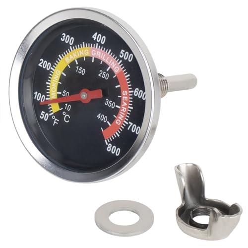 DcYourHome Charcoal Grill Thermometer, 2-3/8" Grill Lid Thermometer Replacement, Stainless Steel BBQ Pit Thermometer, Wood Charcoal Temp Gauge Grill Thermometer 50-800F Smoker Thermometer
