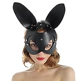 Limmion Frauen Bunnymaske Leder Häschen-Maske Sexy Schwarz Maskerade Halbgesichtsmaske Hase Augenmaske mit Ohren Bunny Maske für Halloween Party Kostüm Cosplay Ostern Karneval Kaninchenohren Maske