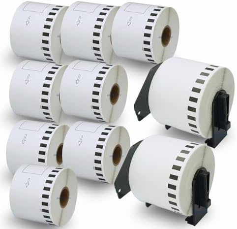 BETCKEY 10 Rotoli Etichette Continue Per Stampanti Brother - 62mm X 15.24m, Nero Su Bianco - Foto 9