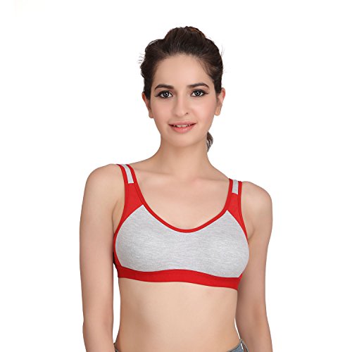 Image of Embibo Cotton Sports Bra for Women /Girls Stretchable Non-Padded and Non-Wired Full Coverage Bra for Gym,Yoga,Daily Workout Color - Red, (Pack of 1)