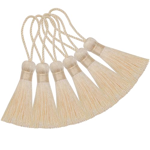 Makhry 20 Mini Borlas de Seda de 4,3 Pulgadas Borlas Hechas a Mano para Marcadores/Decoración del Hogar/Llaveros/Joyas de Bricolaje (Beige,5cm)