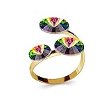 caja de regalo, embalado GIORRE ¤ Nuevo Anillo Rivoli Con Tres Piedras, Swarovski ¤ Plata Fina Esterlina 925 CRISTAL : Crystal VM  PLATA : Chapado en oro amarillo 24K