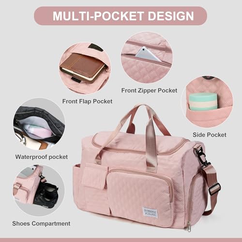 Gym Duffel Bag for Women,Multi-Function Travel Tote with Shoe Compartment,Comfortable Shoulder Strap,Perfect for Gym,Travel & Overnight,Pink Travel Bag4