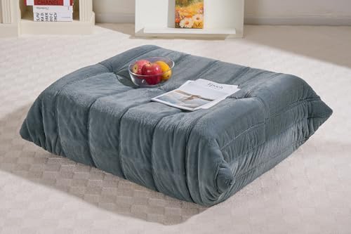 Image of Bean Bag Pouf Ottoman, Foot Stool, Foot Rest with Memory Foam Filled, Rectangle Ottoman for Living Room, Bedroom, Office (Grey Plush)
