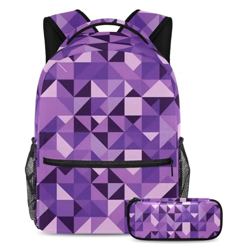 Sac à dos avec trousse pratique pour filles et garçons triangle violet