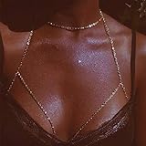 Twinklede Boho Body Chain Bra Gold Chest Chains Festival Rave Harness Chain Summer Beach Bikini Body Chain Jewelry for Women and Girls