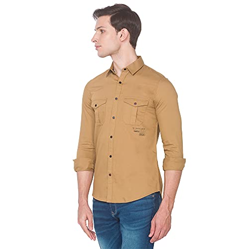 Image of Spykar Men's Slim Shirt (8907966636927 Camel Khaki 3XL)