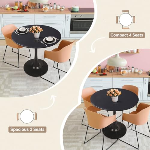 Image of Round Dining Table 27.5 inch Black Tulip Table with Pedestal Base for 2-4 People Small Space - Kitchen Living Room Cafe