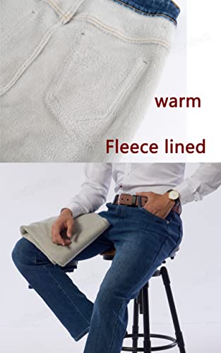heipeiwa Men's Winter Fleece Lined Jean Thermal Relaxed Fit Warm Denim Pants2