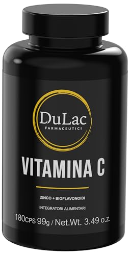 VITAMINE C 1000mg Capsules (Dose Élevée) + Zinc et Bioflavonoids, Dulàc Made in Italy - Supplément de180 Capsules- Soutien aux Défenses Immunitaires, Énergie, Action Antioxydante