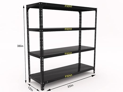Image of Heavy Duty Metal Storage Rack 4 Shelf Adjustable Iron Shelving Unit for Kitchen Garage Office Warehouse Home Organizer Black 12x35x36 Inch