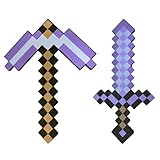QRT Foam Sword and Pickaxe Set Kids Role Play Toys for Halloween, Cosplay Video Game Parties (Purple Pickaxe Sword)