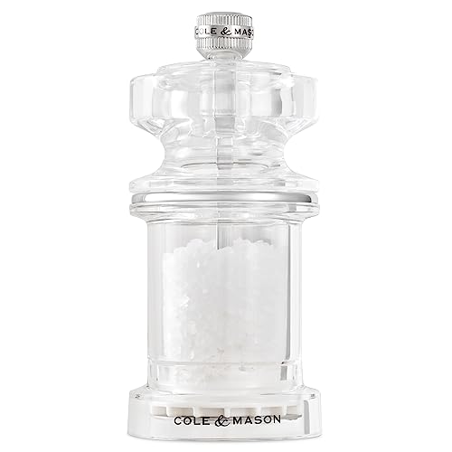 Cole & Mason 605 Refillable Spice Mill - Kitchen & Home Accessory - Table Salt Grinder - Salt Included - Acrylic - Salt Mill 4.5\"