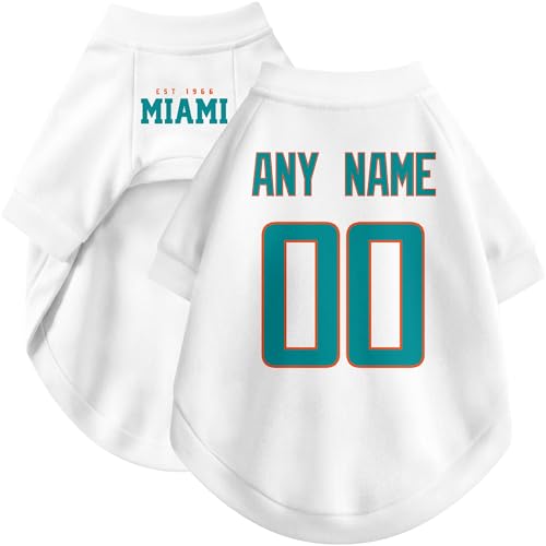 Image of Miami Dog Clothes Jersey Style Personalized Pet T Shirt with Custom Name Number for Small Medium Large Dogs