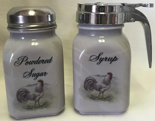 Breakfast Set - Syrup and Powdered Sugar - Marble - American Made - Mosser Glass USA (White Leghorn Chicken)