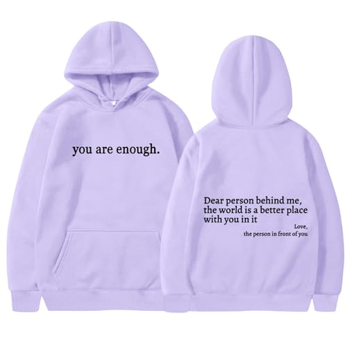 Halloween Sweater Women Women's You are Enough Graphic Pullover Hoodies Lounge Stylish Jumper Long Sleeve Solid Hooded Tops Vintage Classic Work Printed Jacket Hoody Y2k Outdoor Sweatshirts Purple