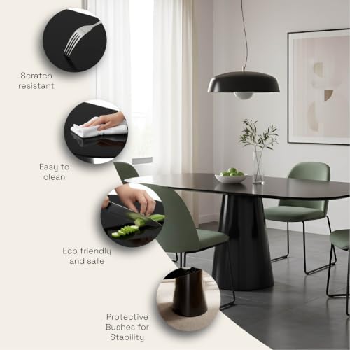 Image of Wakefit Santol Dining Table - 6 Seater Rect Black Glass Top