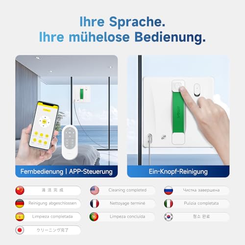 Fmart W8 fensterputzroboter mit sprühfunktion, 8000 Pa Saugkraft und Kantenerkennungstechnologie, Automatischer Fensterreiniger Roboter mit 4 Reinigungsmodi und Anti-Rutsch-System, Weiß