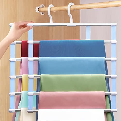 2 Pack Pants-Hangers,Closet-Organizers-and-Storage Space Saving Hangers for College-Dorm-Room-Essentials,Non Slip Wardrobe-Closet-Organizer Alloy Magic Pants Jeans Trousers Towels Scarf Clothes Hanger