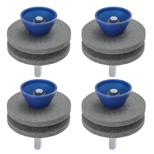 HUAREW Afilador de cuchillas desafiladas de cortacésped, cortacésped, afilador de cuchillos, cortacésped para cualquier taladro eléctrico manual y herramientas de jardín (azul, 4 piezas)