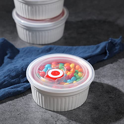 12 Oz Ramekins With Lids - 6 Pcs Porcelain Ramekins Dishes For Souffle,Creme Brulee, Pudding, Custard Cups,Bakeware Bowls Set For Baking,Oven Safe, White (4.5 Inch) #TOP2