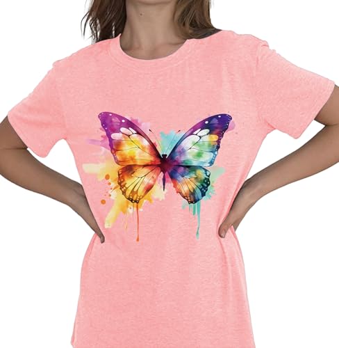 Image of Cat Shirts for Women Butterfly Graphic Tops Dandelion T Shirt Womens Vacation T-Shirt Nature Lover Tee