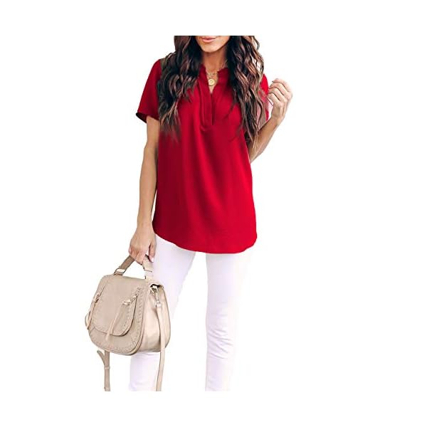 Allimy-Women-Summer-Casual-Split-V-Neckline-Chiffon-Blouses-Loose-Tunic-Short-Sleeve-Tops Allimy Women Summer Casual Short Sleeve V Neck Chiffon Blouses Fashion 2023 Tops Large Red