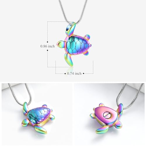 QGJNSGC Turtle Urn Necklace for Ashes Sea Turtle Cremation Jewelry for Ashes Necklace Keepsake Memorial Jewelry Urns Pendant for Pet/Human Turtle Lovers (Rainbow) - Image 2