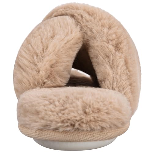 VONMAY Women's Fuzzy Slippers Cross Band Faux Fur Open Toe House Shoes - image 5