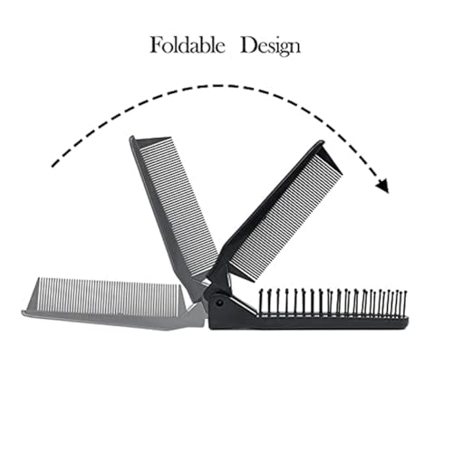 Image of GITGRNTH 4-Piece Black Hair Brush and Comb Set - Detangling Paddle Brush, Round Brush, Fine & Wide Tooth Combs - Styling Kit for All Hair Types, Women, Men & Kids (Foldable Comb 2)