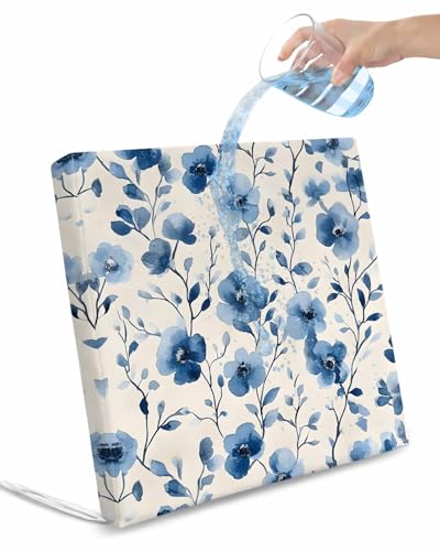 2 Pack Blue Flower Waterproof Cushion Covers with Ties, Outdoor Patio Chaise Lounge Chair Seat Cushion Slip Covers Replacement(Only Cover) Watercolor Floral Botanicals Tree Branch 22