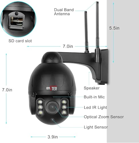 Image of ENSTER 5G Security Camera Outdoor, 5MP PTZ WiFi Camera for Home Security Full Metal, Human Detection, Onvif RTSP Camera Auto Tracking, Color Night Vision, 2-Way Audio, IP66 Waterproof