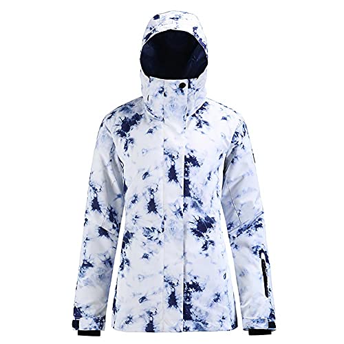 GS SNOWING Women's Waterproof Ski Jackets Windproof Mountain Snow Coat Warm Winter Sports Coat with Hood (White+Navy, L)