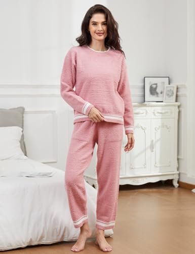 Wyeysyt Fleece Pajamas Women Warm Fuzzy Pjs Sets 2 Peice Fluffy Lounge Sets Long Sleeve Pullover Pants Comfy Sleepwear4