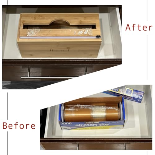 High Capacity Foil & Wrap Dispenser with Cutter, Fits 3000ft Plastic Wrap,1000ft Aluminum Foil, Home, Food Service, Commercial, Bamboo