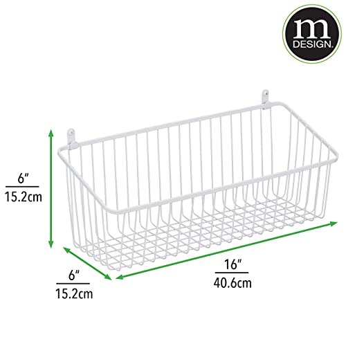 Mdesign Metal Wire Wall Mounted Storage Organizer Basket Bin For Kitchen, Bedroom, Bathroom - Mountable Hanging Organization In Pantry, Closet, And Cabinet - Unity Collection - 2 Pack - White #TOP2
