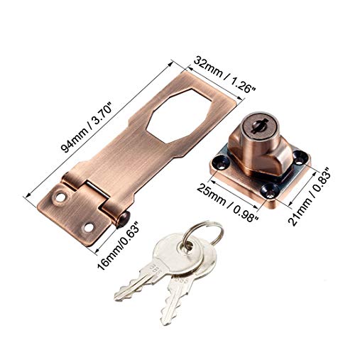 Image of uxcell Keyed Hasp Lock 94mm Twist Knob Keyed Locking Hasp for Door Cabinet Keyed Different Red Copper Tone
