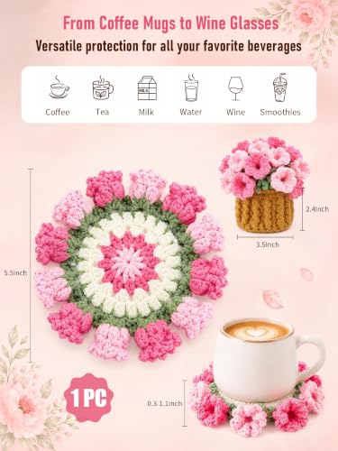 KQJS Crochet Flower Bouquet Coasters, Cotton Tulip Gifts for Home Decor 1Pc - image 2