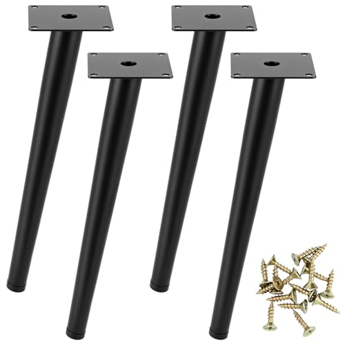 QWORK® Set di 4 Gambe per Tavolo in Metallo 30 cm - Gambe per Mobili a Cono Inclinato con cuscinetti in gomma antiscivolo per Tavolini/Comodini/Armadi/Sedie