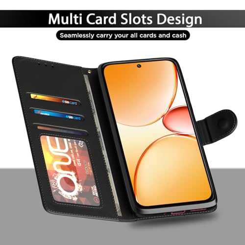 Image of Amazon Basics Flip Cover for Realme Narzo 90X 5G / Realme C85 5G / Realme 15X 5G Leather Finish | Wallet Stand and Shock Proof | Inside TPU with Card Pockets | Complete Protection Flip Case (Black)