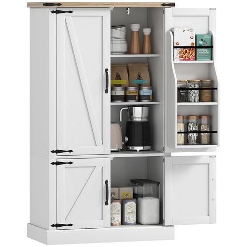 HOMCOM Buffet de Cuisine, Armoire de Cuisine, vaisselier, 4 Portes, 6 Porte-épices et étagères réglables, Style Rustique, Meuble de Rangement pour Salon, Salle à...