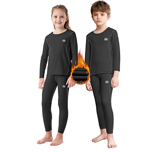 Kids Thermal Underwear Set, Unisex Base Layer Boys Girls Cold Weather Long Johns Black