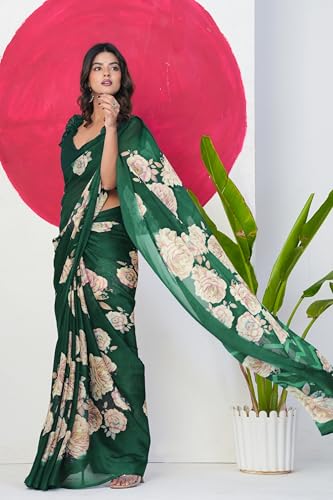 Image of MIRCHI FASHION Women Saree Floral Printed Chiffon | Breathable Lightweight Summer Sari for Office and Daily Use with Unstitched Blouse (Available in 20 Styles)