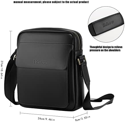 Vista 2 de Eshow Bolso bandolera de cuero para hombre, bolso de mensajero retro lateral para trabajo, negocios, bolso casual, negro101