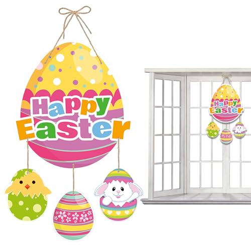 Corona per porta di Pasqua | Ghirlanda decorativa in legno con conigli, corona di Pasqua per esterni, ideale per casa e riunioni familiari, portico, parete